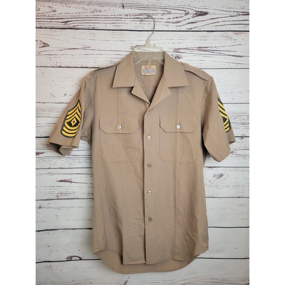 Vtg Kreighton US Army Shirt Tan‎ Military Uniform with Patches Men's Size 14.5